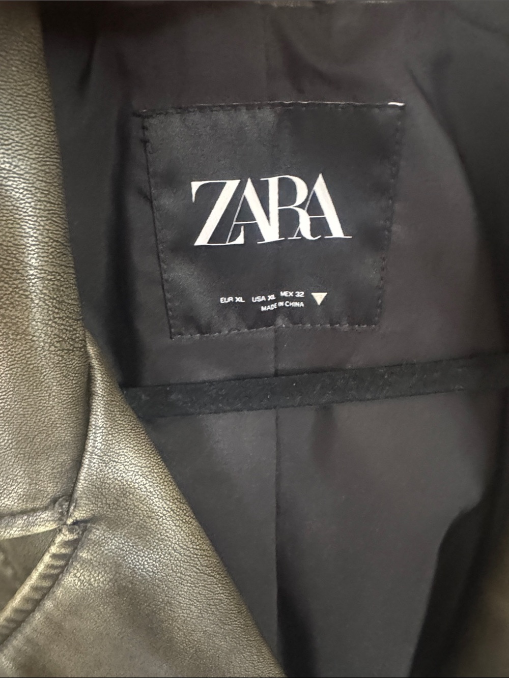 ZARA Olive Faux Leather Biker Jacket with Belt Sz XL - Picture 3 of 5